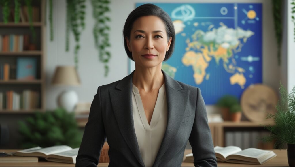 Malia Manocherian speaking at a global leadership conference