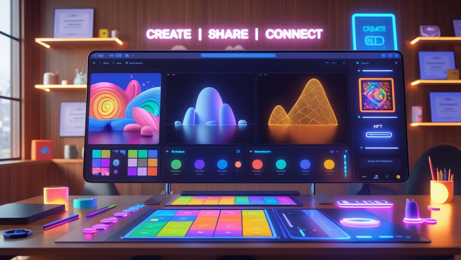 Digital artist showcasing their work on Artofzio platform with mobile and desktop view