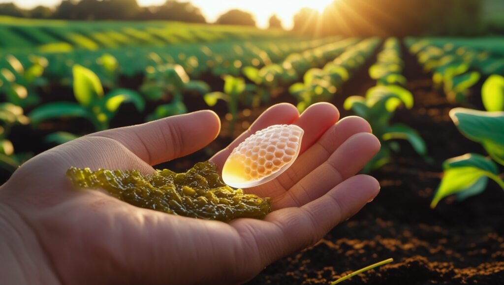 Natural biodegradable Mannacote coating on seeds and fruits enhancing crop shelf life