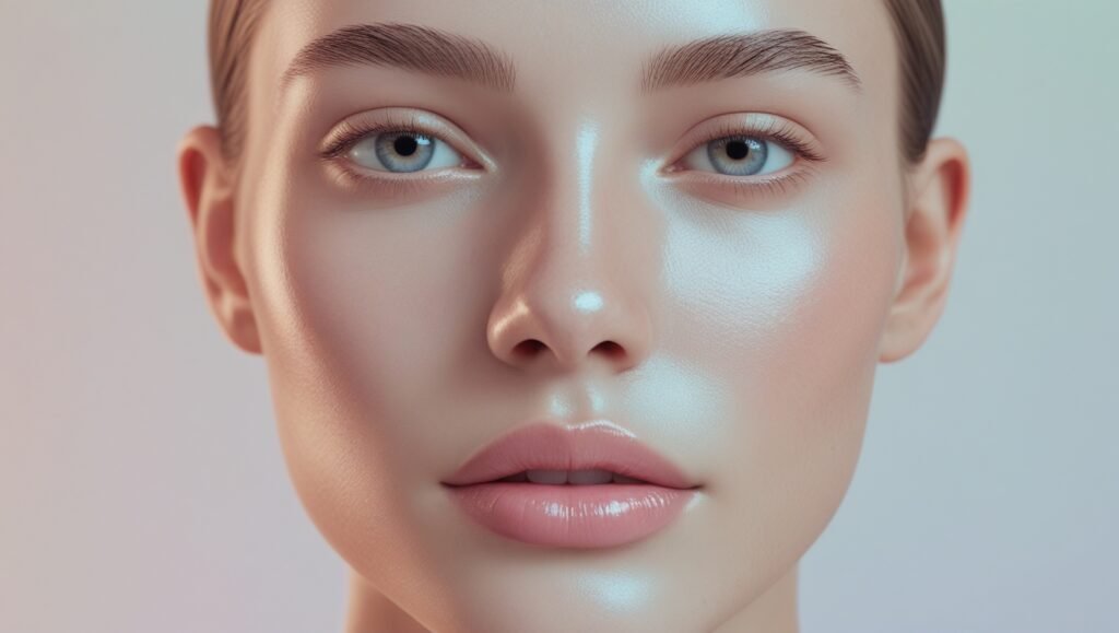 Close-up of hydrated glowing skin using SkinPres T skincare product for all skin types