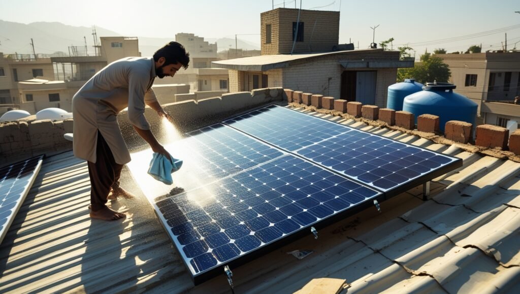 Solar panel installation on Pakistani home rooftop for affordable clean energy