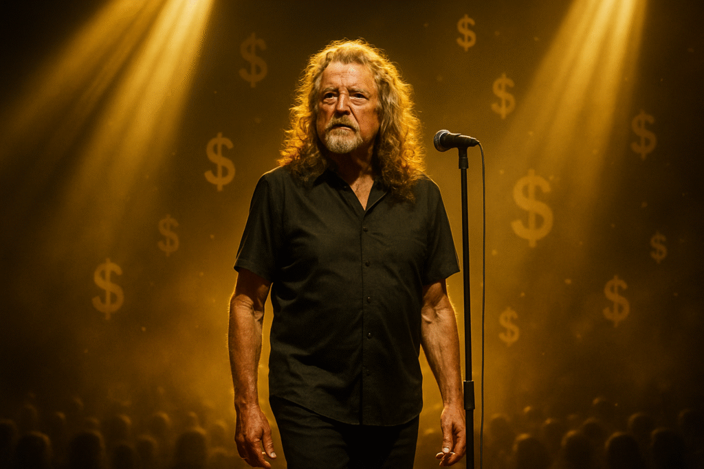 Robert Plant performing live on stage in 2025 showcasing rock legend status