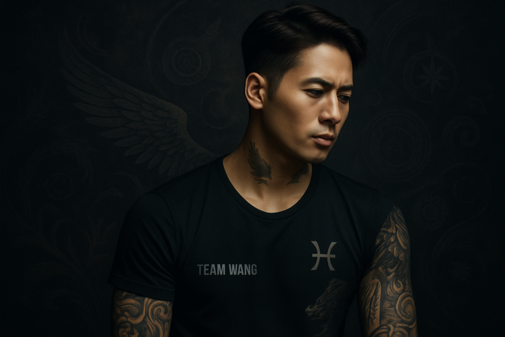 Tattooed Asian male model representing Jackson Wang’s inked persona