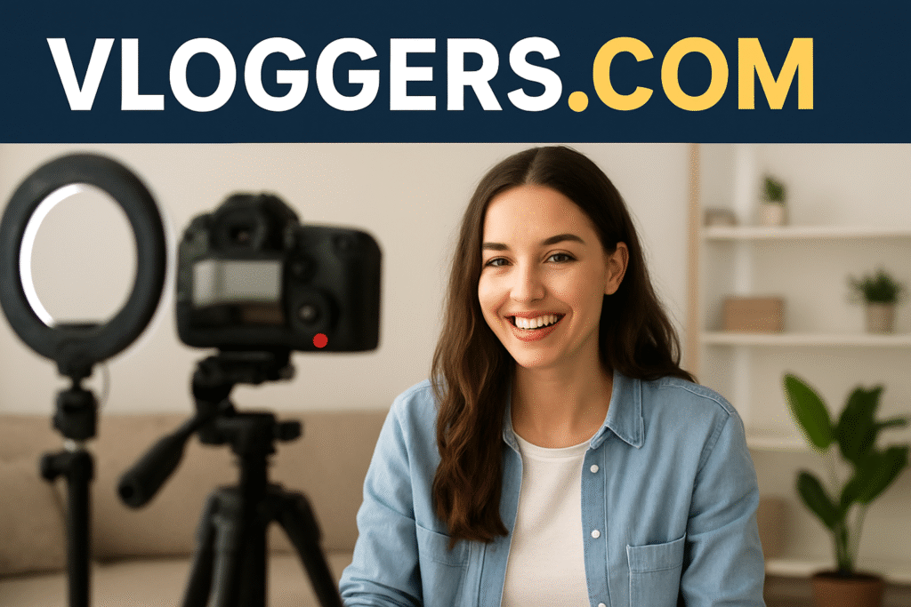 Young vlogger recording a video for Vloggers.com audience in the UK and USA