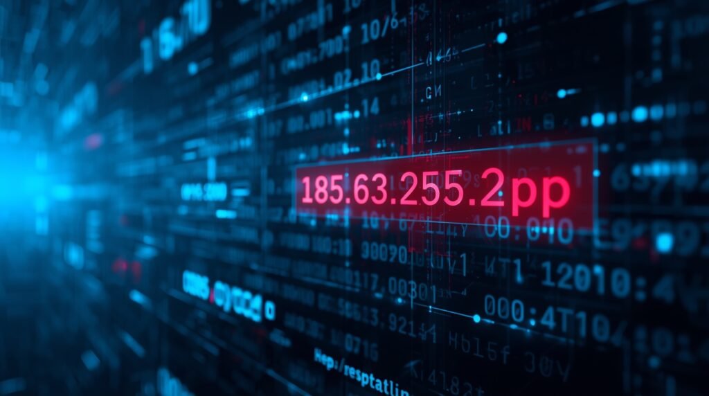 Invalid IP address 185.63.253.2pp highlighted in a digital interface showing IP validation error