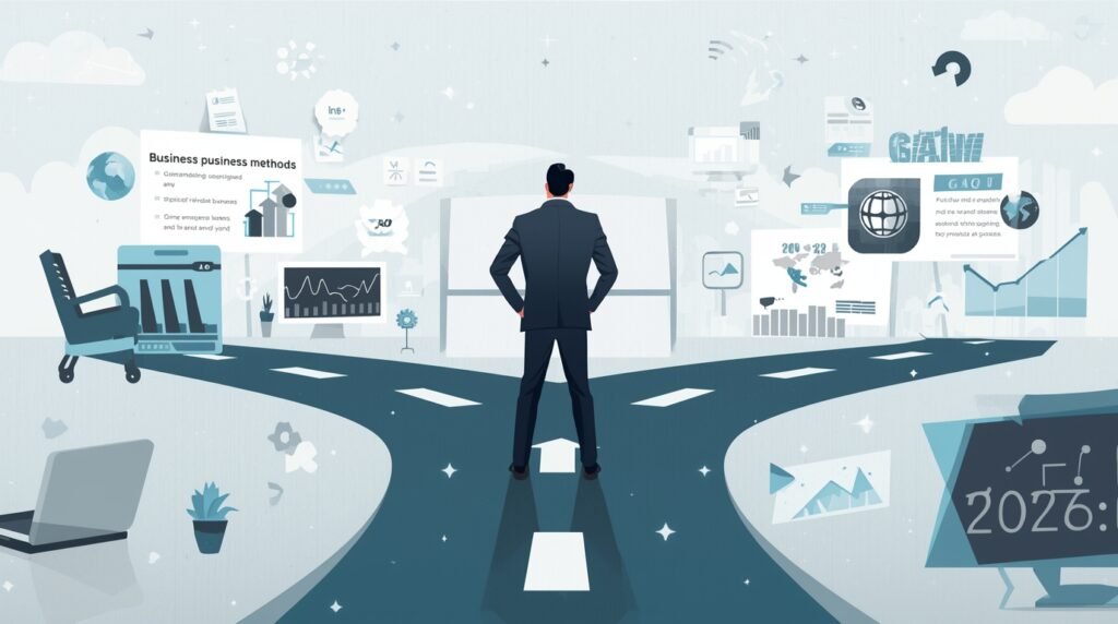 Future of business showing smart entrepreneurs planning ahead with digital and AI strategies