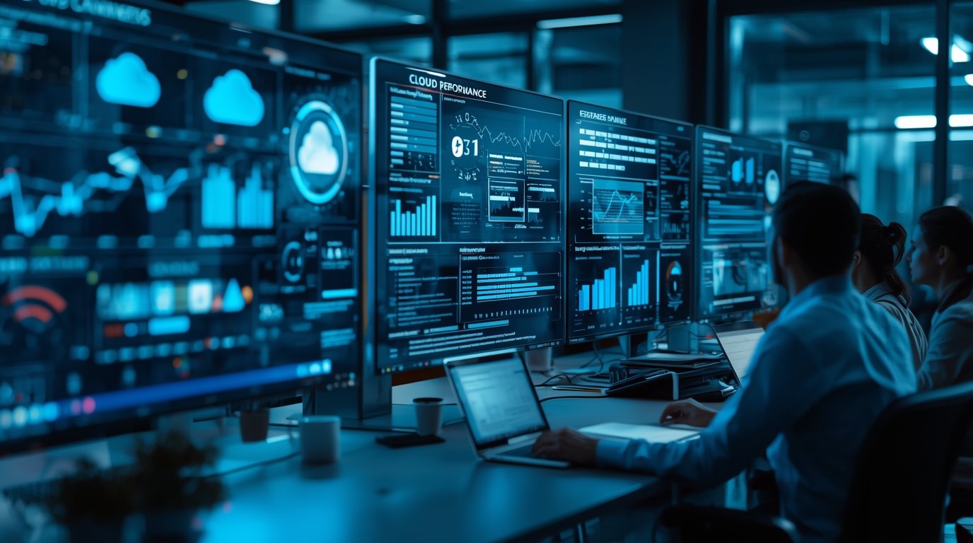 digital dashboard showing cloud tools automation and business analytics